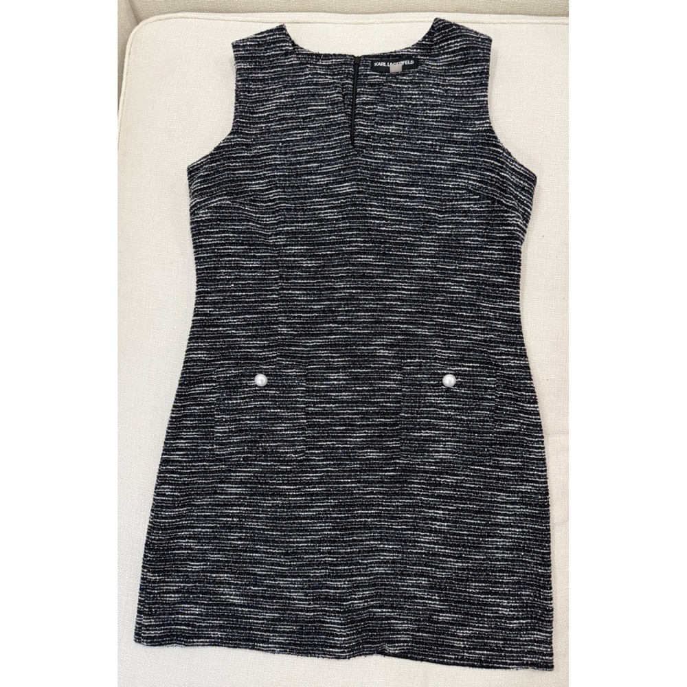 Karl Lagerfeld Paris Dress Womens 16 Tweed Pearl Accent Sheath Excellent